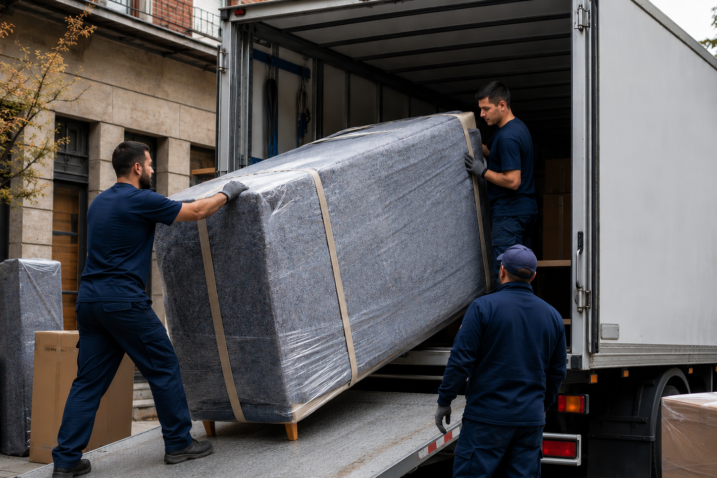 operarios transportando mobiliario de gran tamaño